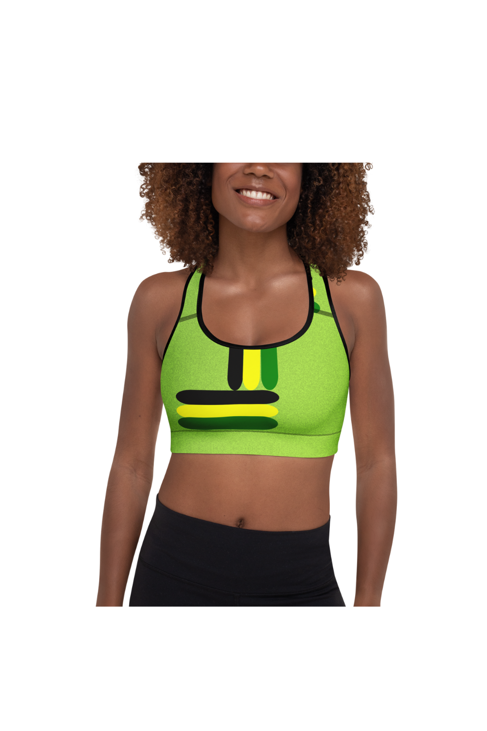 Black Green and Yellow Padded Sports Bra