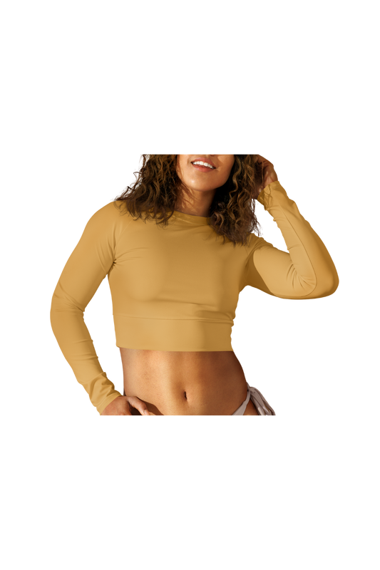 Beige Long Sleeve Crop Top