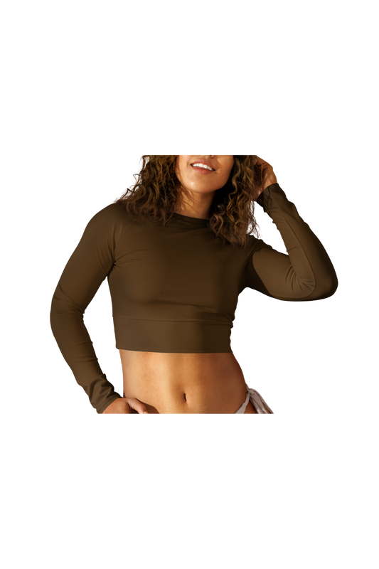 Brown Long Sleeve Crop Top