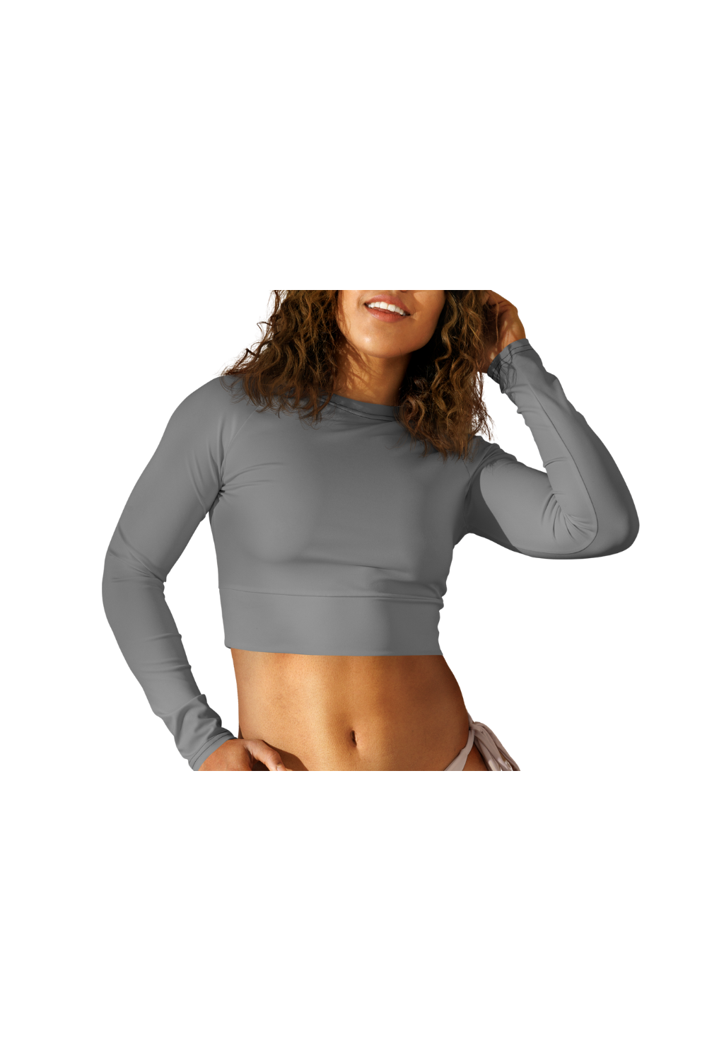 Grey Long Sleeve Crop Top