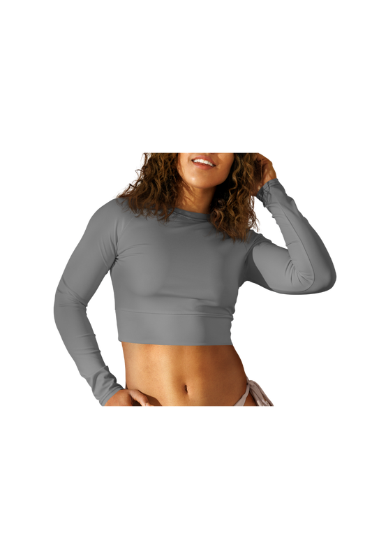 Grey Long Sleeve Crop Top