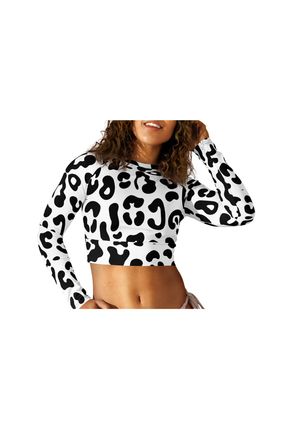 Black and White Long Sleeve Crop Top
