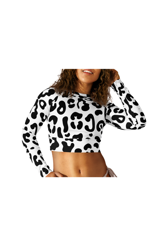Black and White Long Sleeve Crop Top