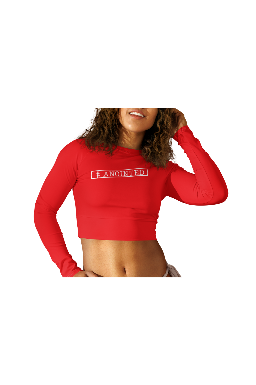 Red Long-Sleeve Crop Top (#ANOINTED)