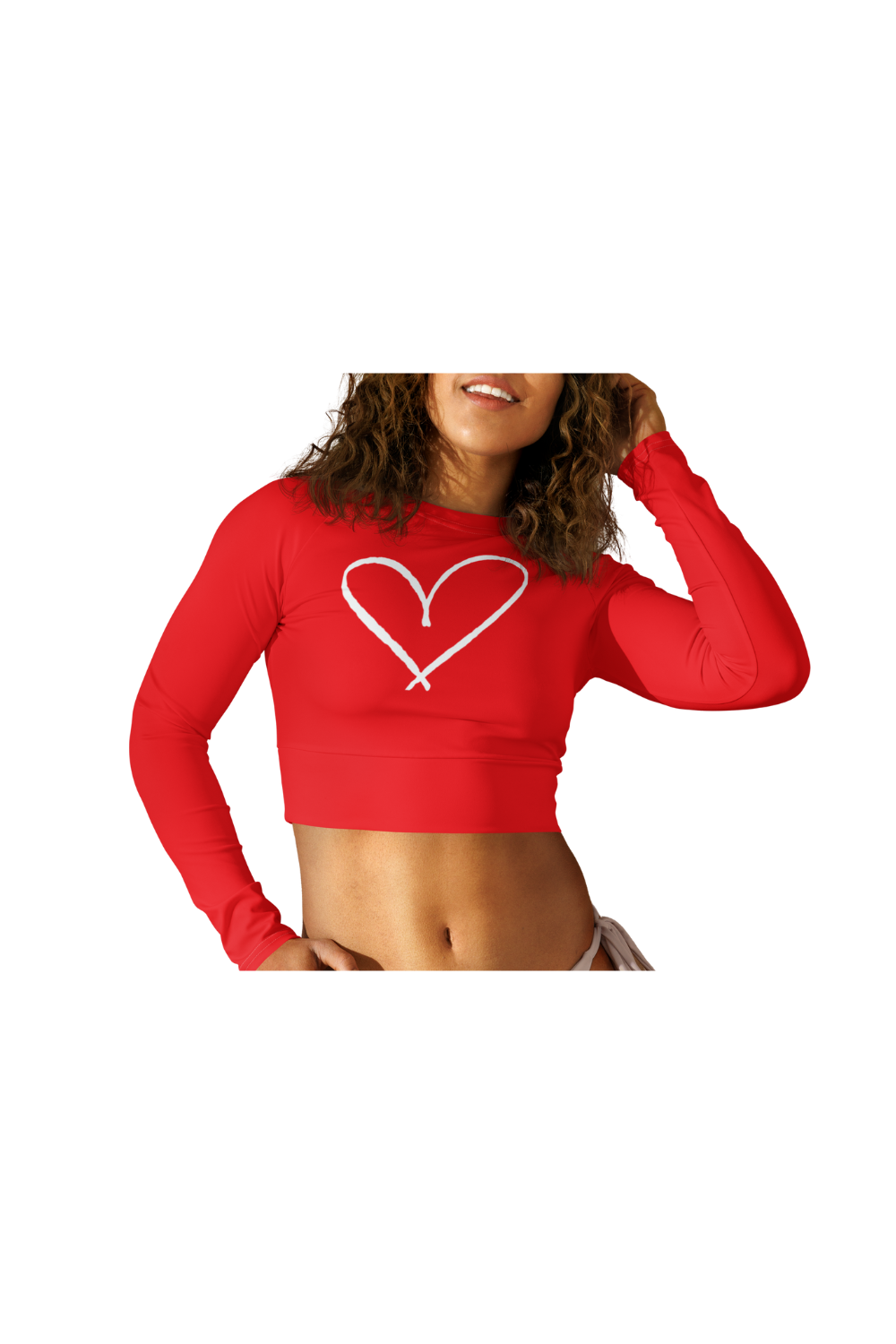 Red Long-Sleeve Crop Top (Heart)