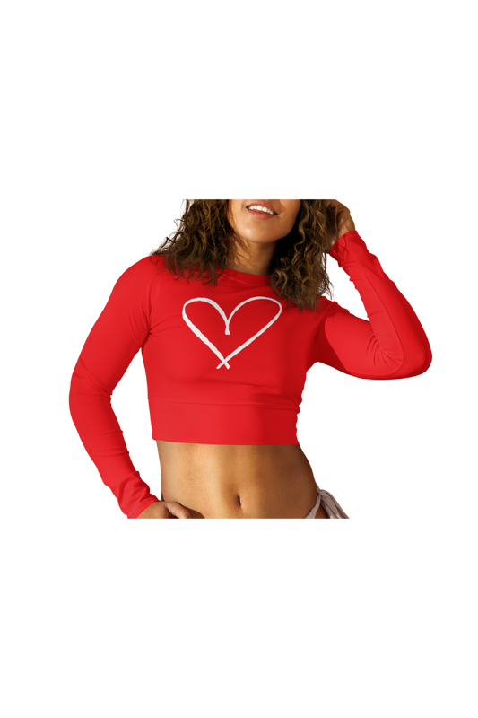 Red Long-Sleeve Crop Top (Heart)