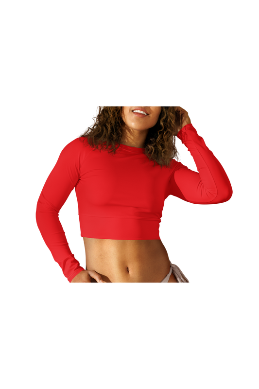 Red Long-Sleeve Crop Top